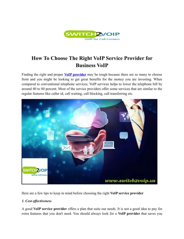 To choose the right vo ip service provider for business voip