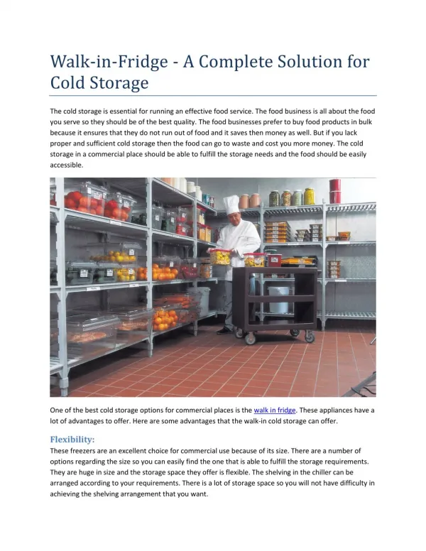 Walk-in-Fridge - A Complete Solution for Cold Storage