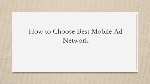 How To choose Best Mobile Ad Network