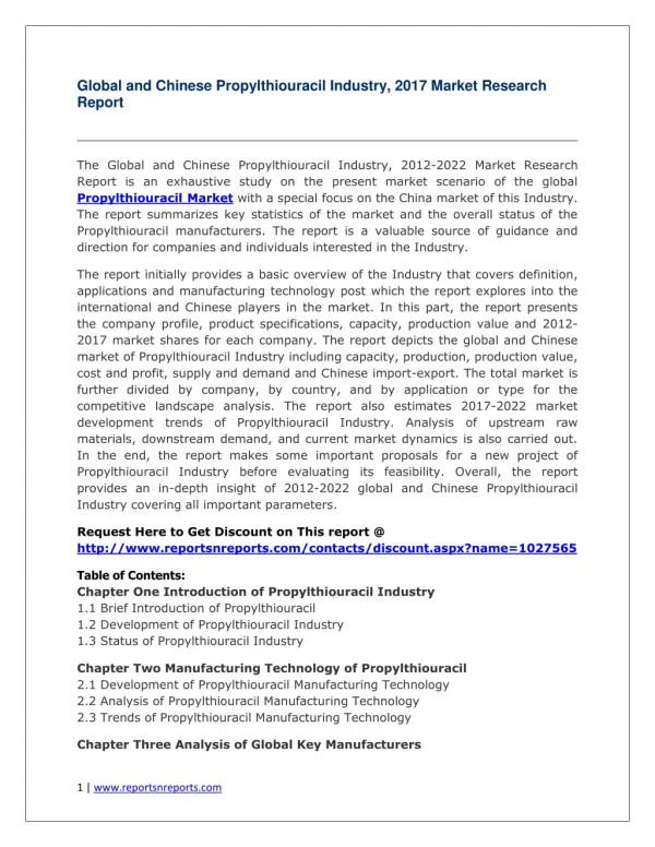 Propylthiouracil Market 2012-2022 Analysis, Trends and Forecasts
