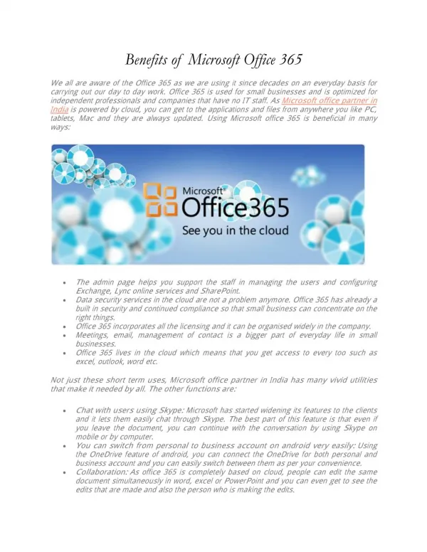 Benefits of Microsoft office 365