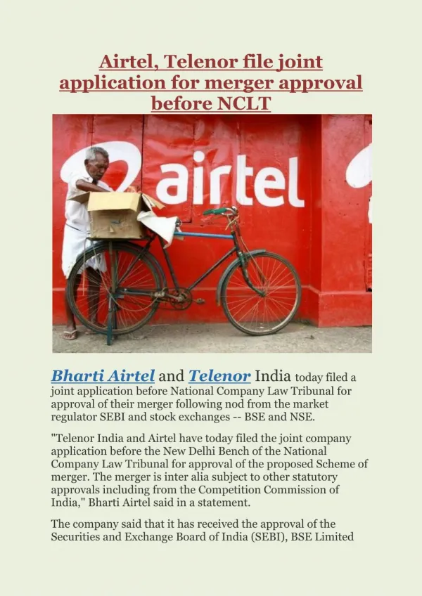 Airtel, Telenor file joint application for merger approval before NCLT