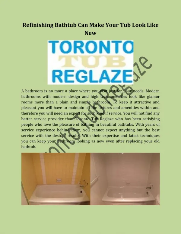 Refinishing Bathtub Can Make Your Tub Look Like New