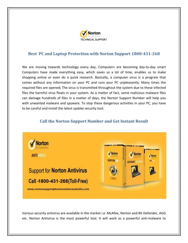 Best PC and Laptop Protection with Norton Support 1800-431-268