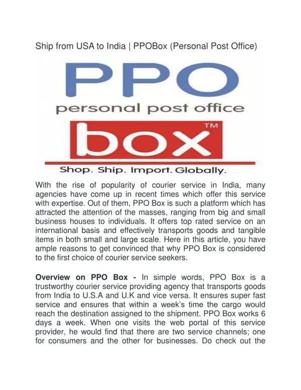 Ship from USA to India | PPOBox (Personal Post Office)