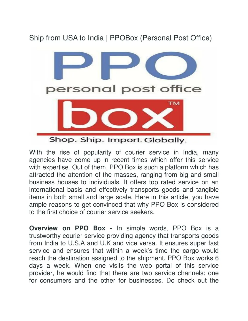 ship from usa to india ppobox personal post office