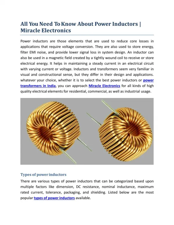All You Need To Know About Power Inductors | Miracle Electronics