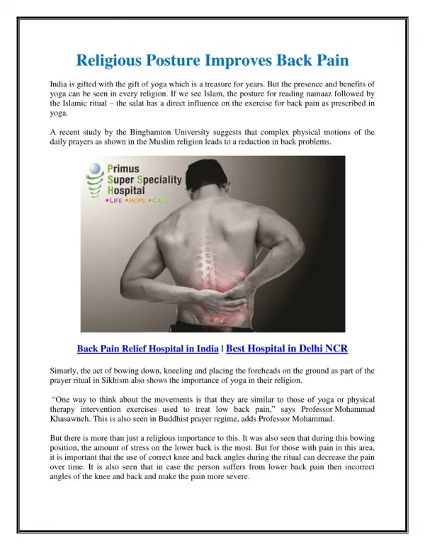 Religious Posture Improves Back Pain