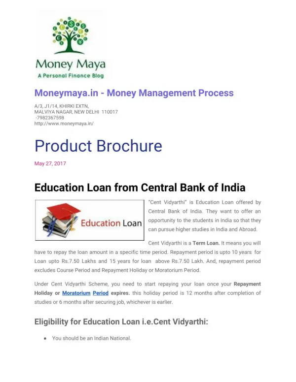Central Bank Education Loan