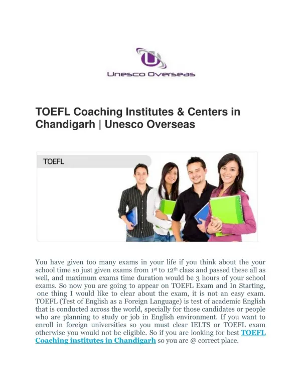 TOEFL Coaching Institutes & Centers in Chandigarh | Unesco Overseas