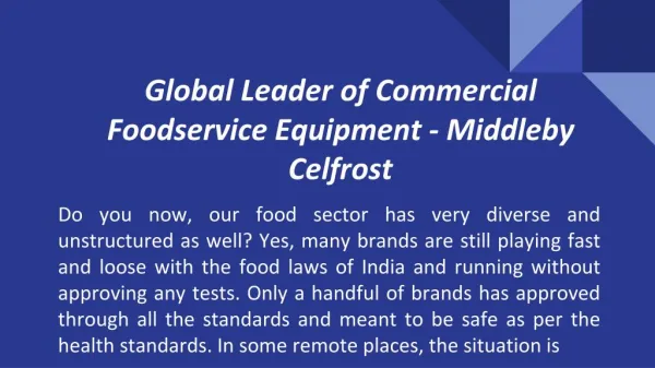 Global Leader of Commercial Foodservice Equipment - Middleby Celfrost