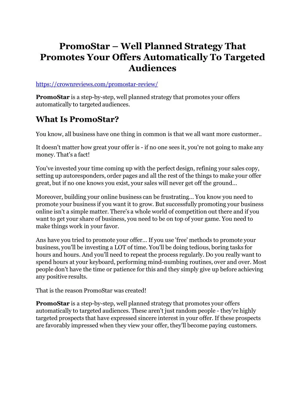 promostar well planned strategy that promotes