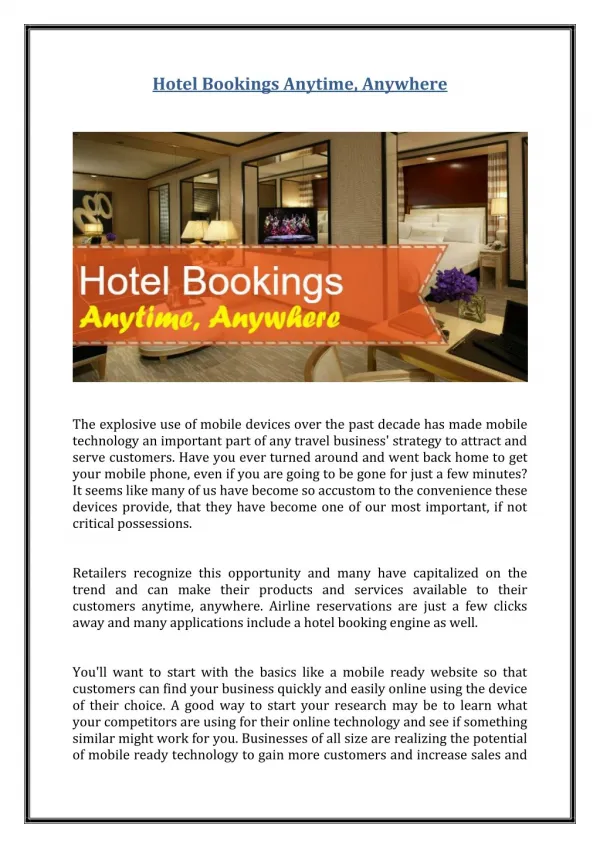Hotel Bookings Anytime, Anywhere