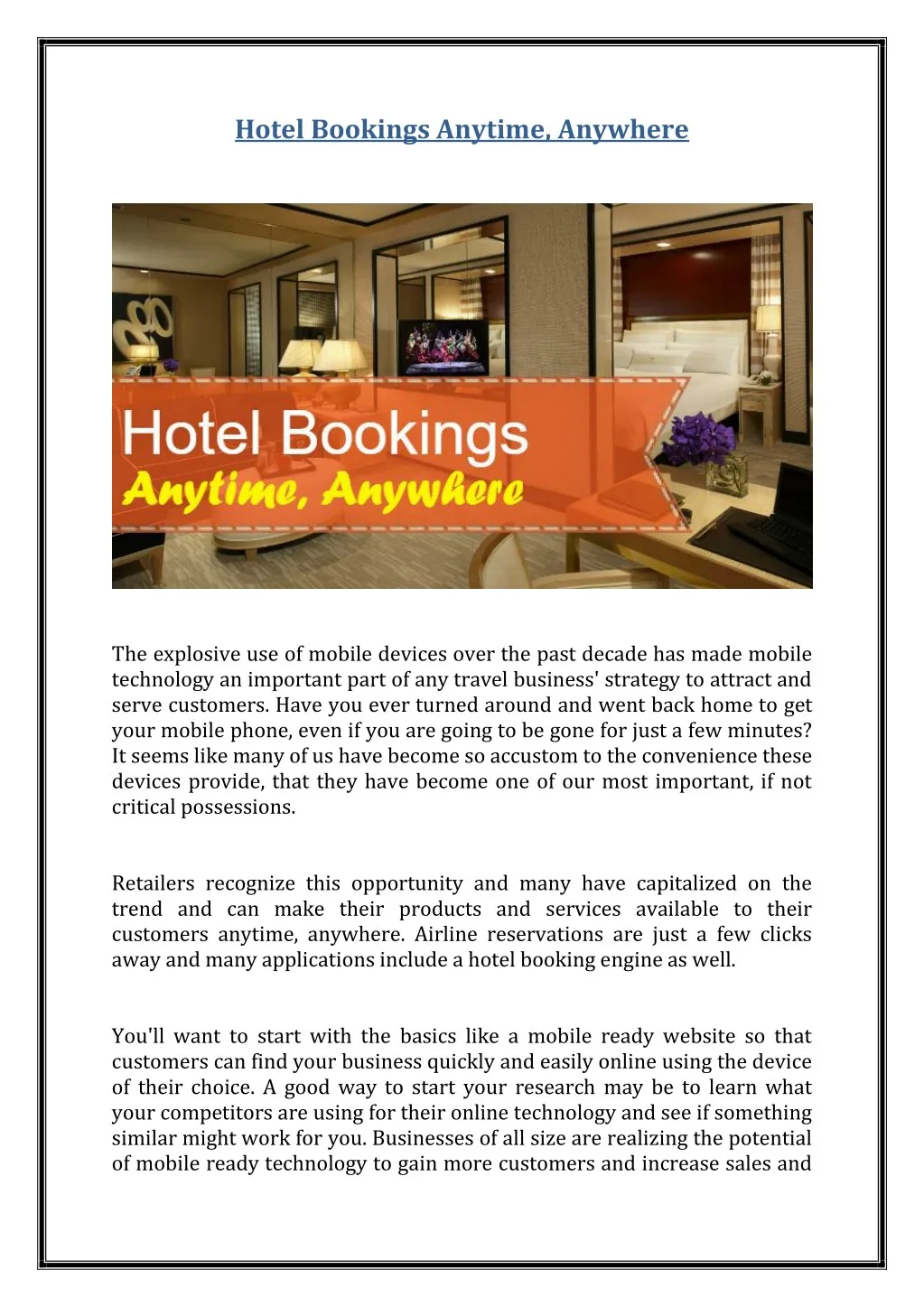 hotel bookings anytime anywhere