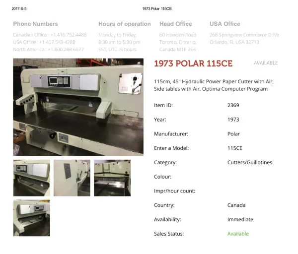 Buy Used 1973 POLAR 115CE Machine