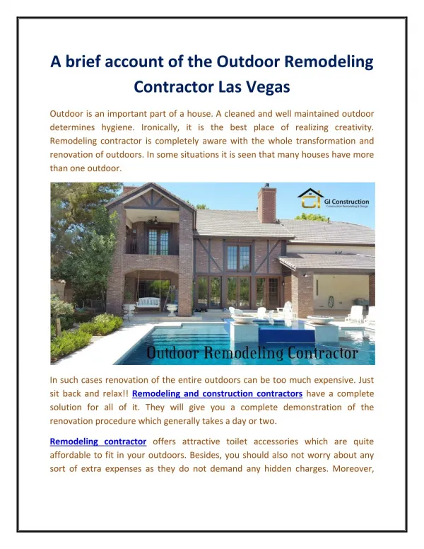 A brief account of the Outdoor Remodeling Contractor Las Vegas