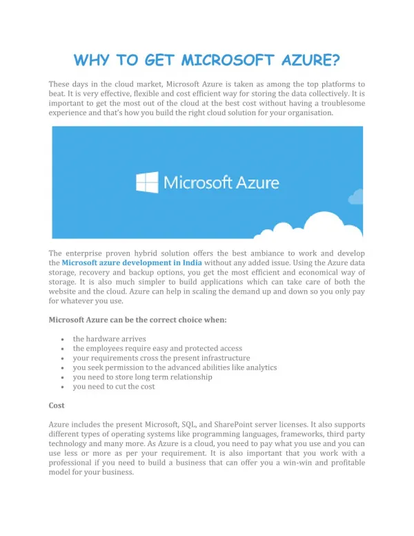 Why to get Microsoft Azure?