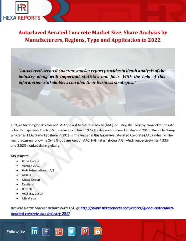 Autoclaved Aerated Concrete Market 2022 Growth Opportunities, Analysis and Forecasts Report