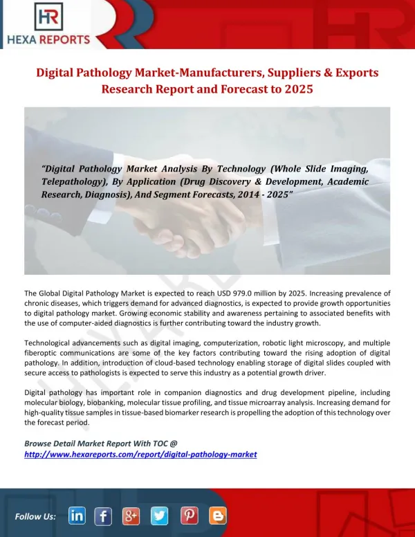 Digital Pathology Market-Manufacturers, Suppliers & Exports Research Report and Forecast to 2025