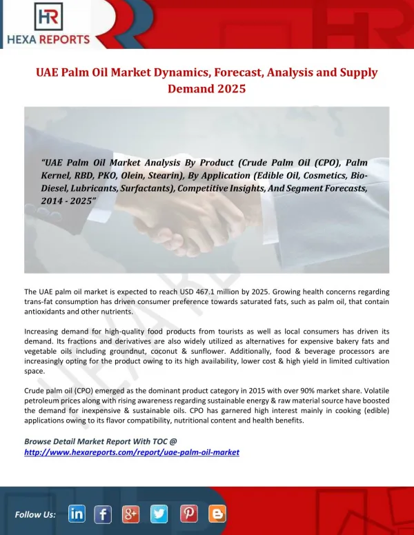 UAE Palm Oil Market Dynamics, Forecast, Analysis and Supply Demand 2025