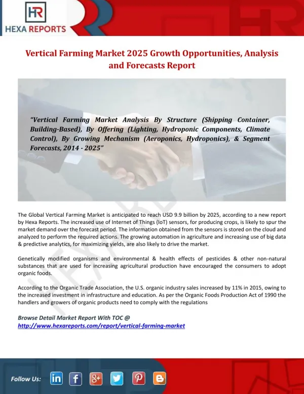 Vertical Farming Market 2025 Growth Opportunities, Analysis and Forecasts Report