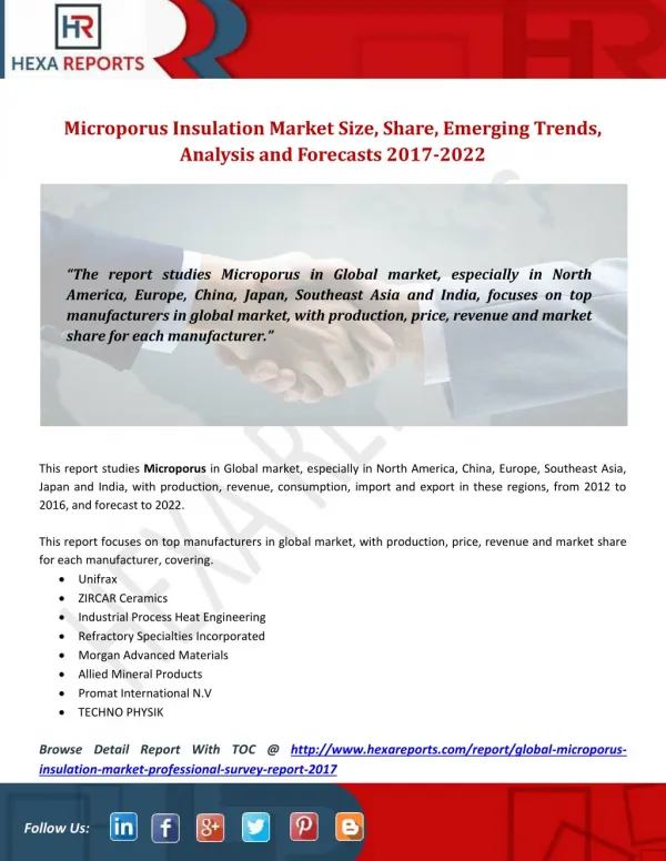 Microporus Insulation Market Size, Share, Emerging Trends, Analysis and Forecasts 2017-2022