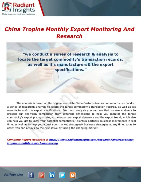 China Pyrantel Pamoate Monthly Export Monitoring Research Report By Radiant Insights, Inc