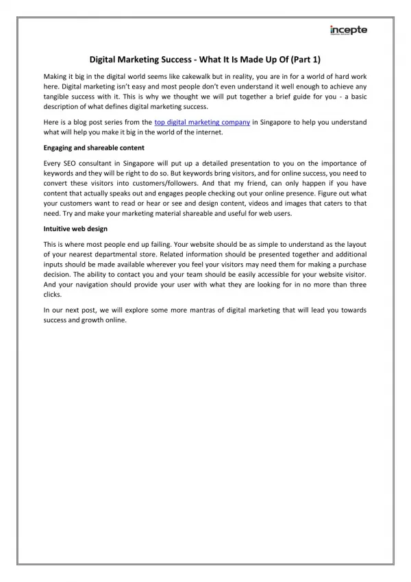 digital marketing success what it is made
