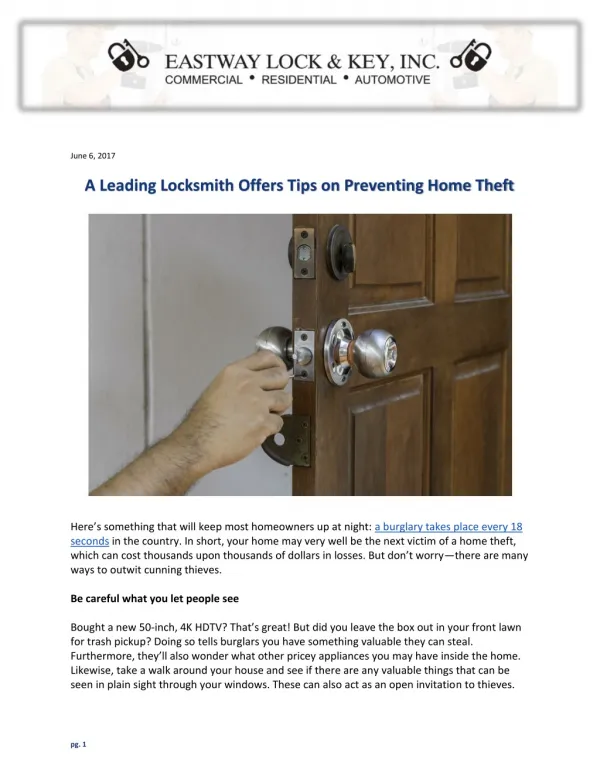 A Leading Locksmith Offers Tips on Preventing Home Theft