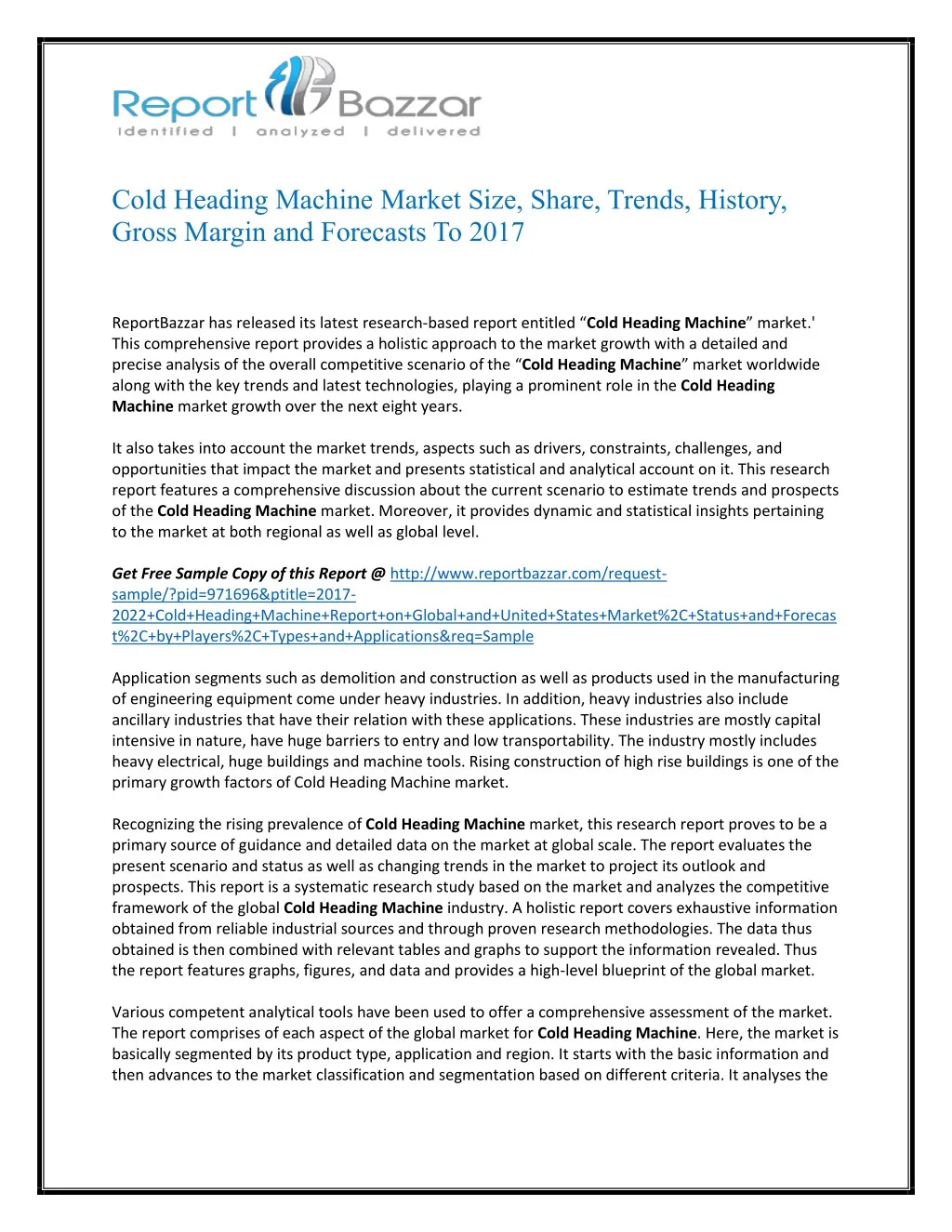 cold heading machine market size share trends