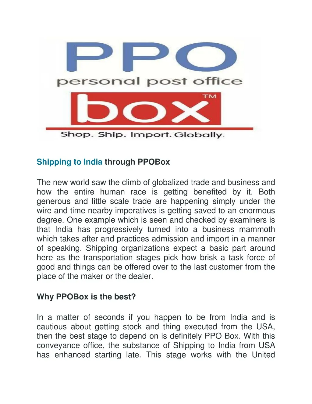 shipping to india through ppobox