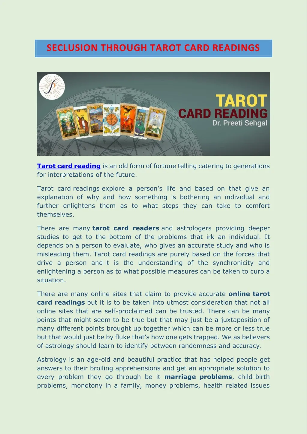 seclusion through tarot card readings