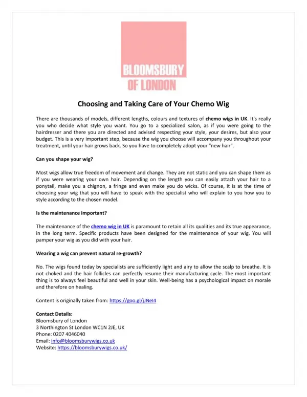 Choosing and Taking Care of Your Chemo Wig