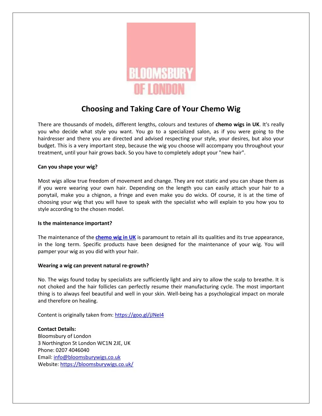 choosing and taking care of your chemo wig