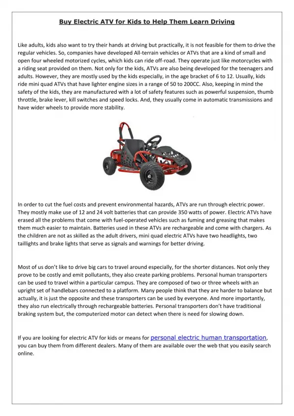 Buy Electric ATV for Kids to Help Them Learn Driving