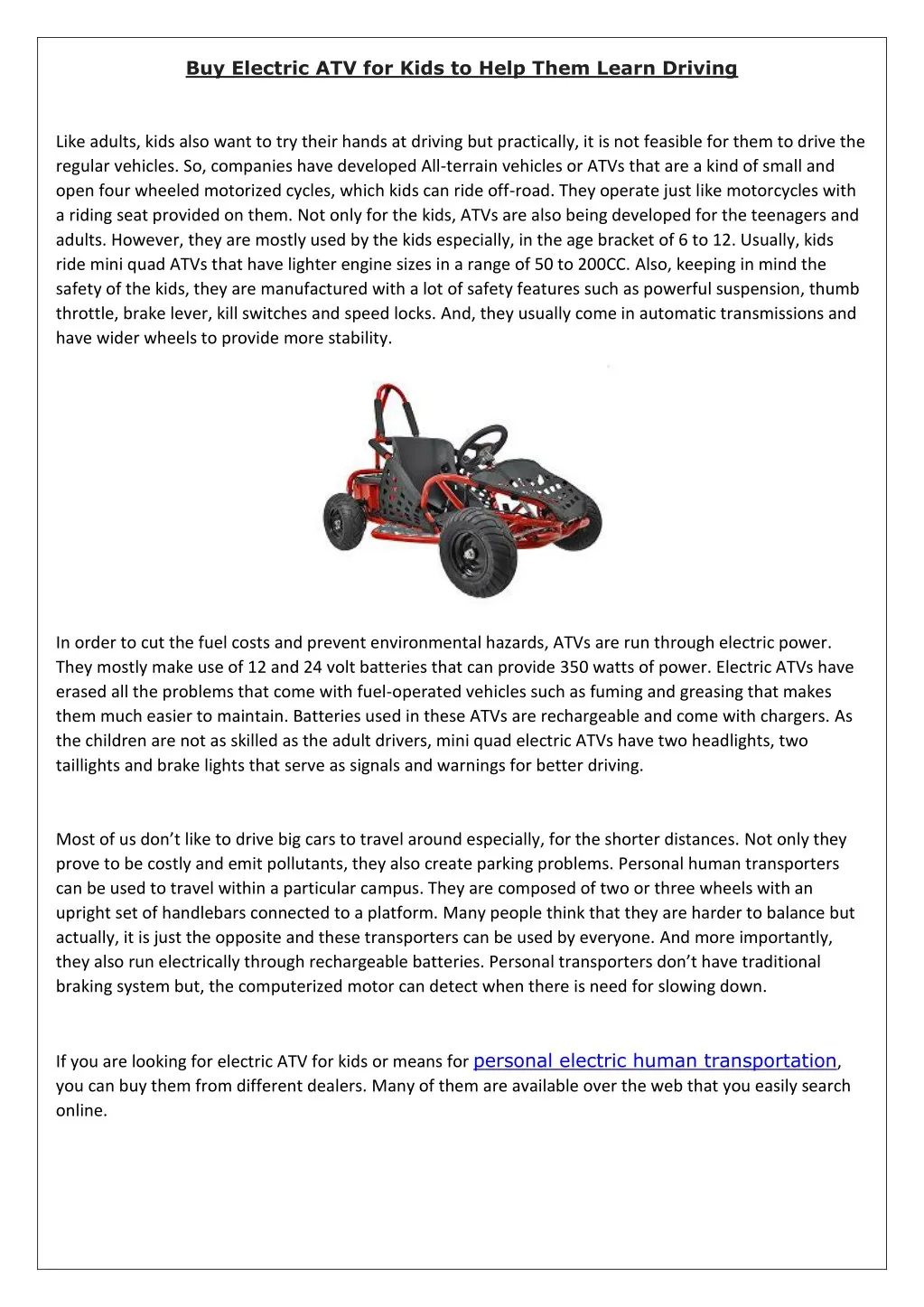 buy electric atv for kids to help them learn