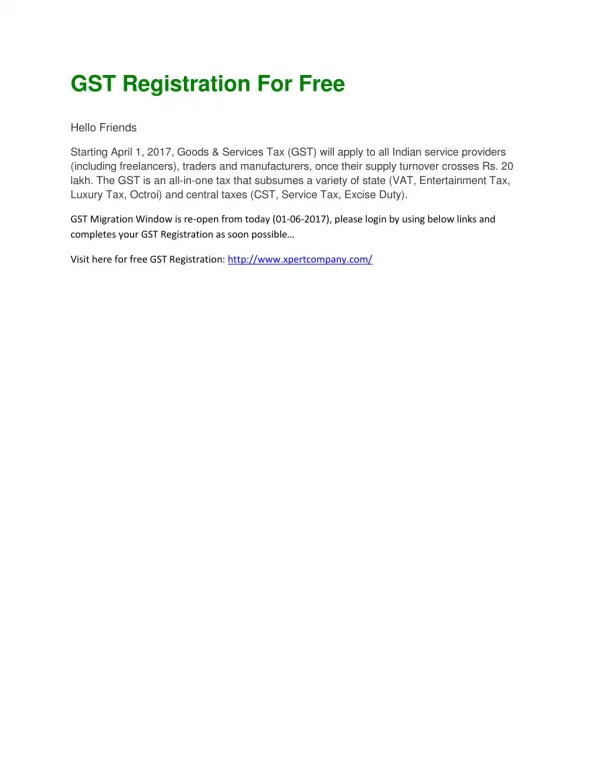 GST Registration For Free