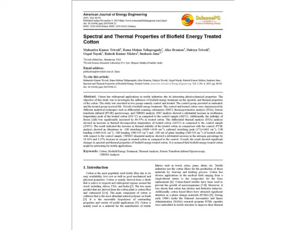 Spectral and Thermal Properties of Biofield Energy Treated Cotton