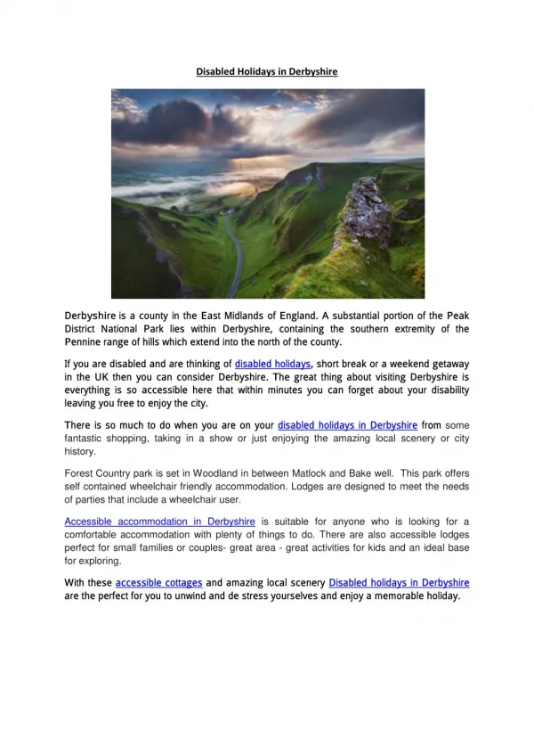 Disabled holidays in Derbyshire