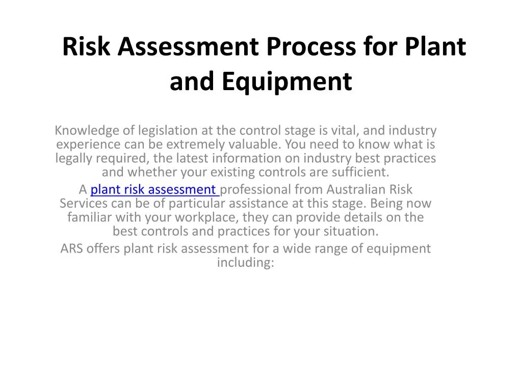 risk assessment process for plant and equipment