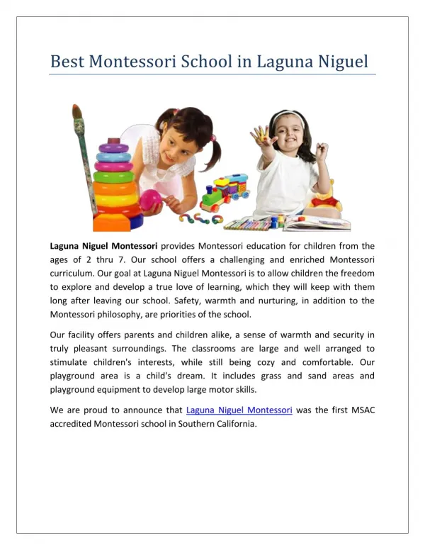 Best Montessori School in Laguna Niguel California