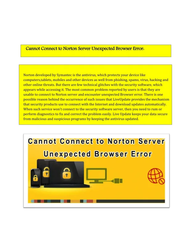 Cannot Connect to Norton Server Unexpected Browser Error: