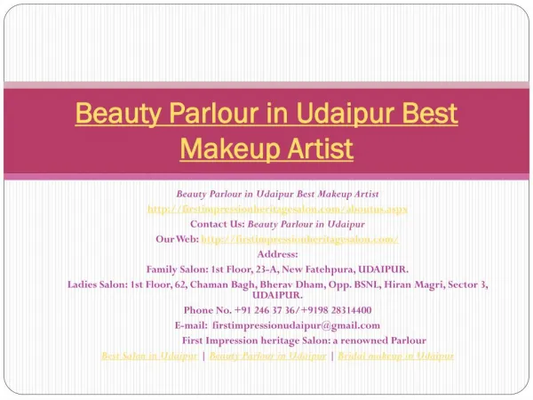 Beauty Parlour in Udaipur Best Makeup artist