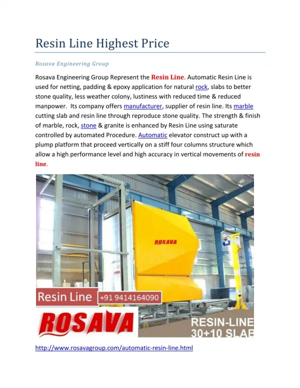 Resin Line Highest Price