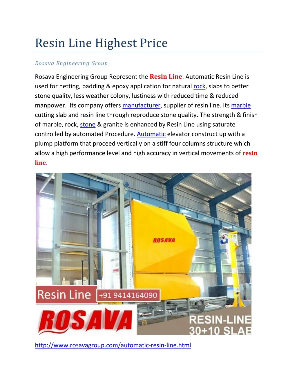 resin line highest price