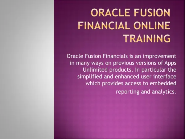 Learn Oracle Fusion Financial Online Training