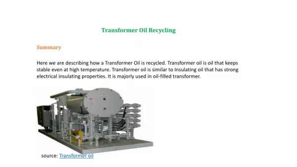 Transformer Oil Recycling