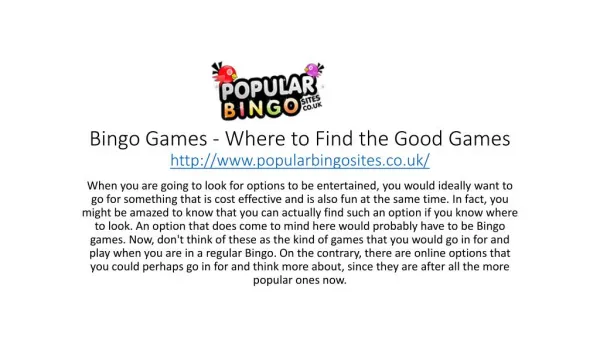 Bingo Games - Where to Find the Good Games