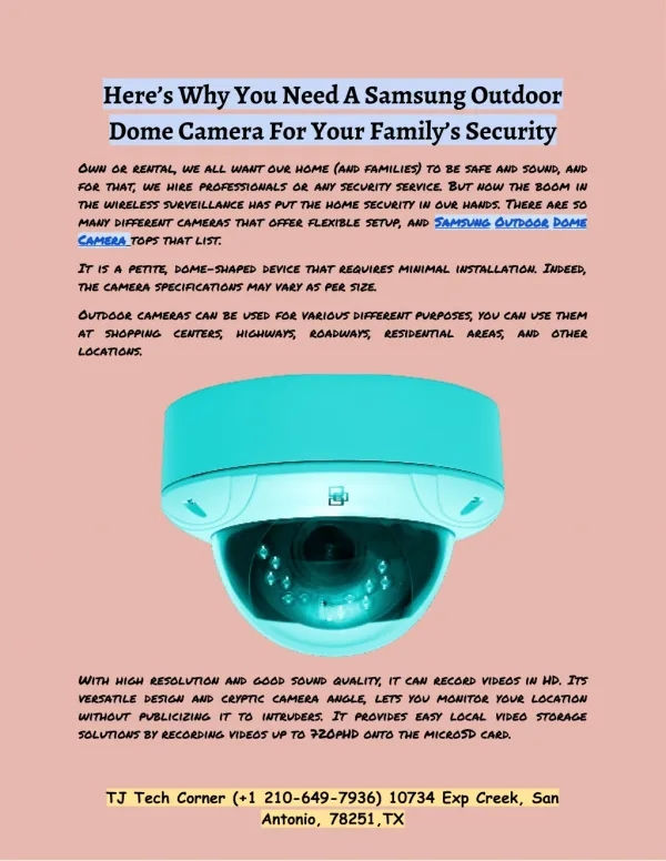 Samsung Outdoor Dome Camera For Your Family’s Security