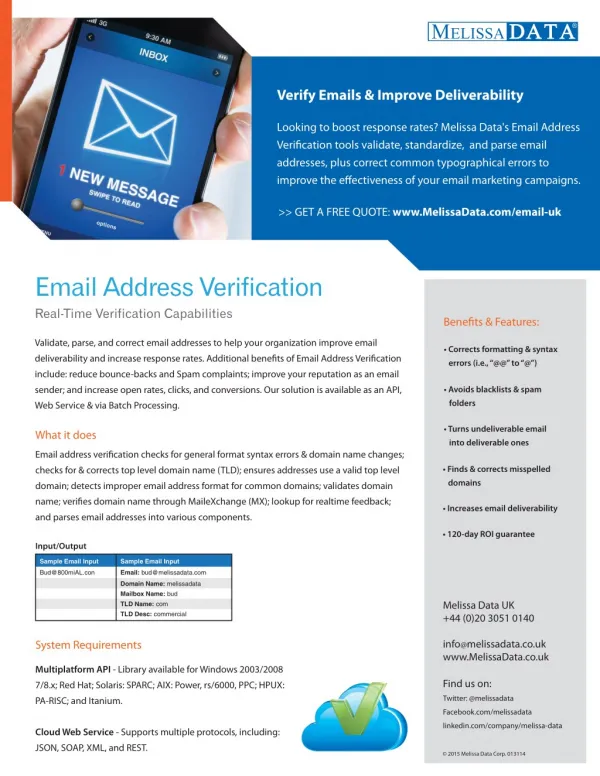 Email Verification Service in UK - Melissa